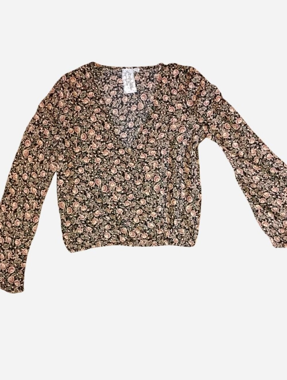 Sadie & Sage Boho Floral Print Long Bell Sleeve Crop Top - Size XS